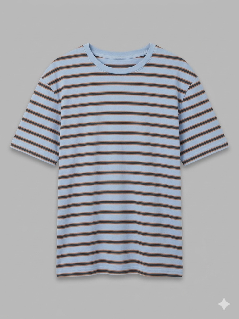Zara Light Blue Crewneck T-Shirt with Brown Stripes